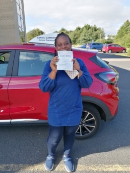Udoka Ihezie from Kilmarnock passed her driving test at Irvine Driving Test Centre. Udoka is an NHS worker who needs a licence to be able to do her job and now she has achieved her goal!<br />
Udoka worked hard on her driving and it all paid off when she received that much sought after test pass certificate on a lovely sunny September afternoon in Irvine.
